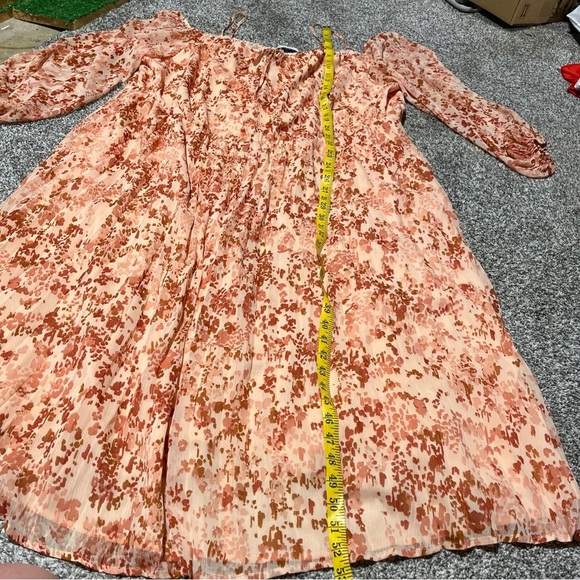 ELOQUII Size 26 Pleated Off The Shoulder Midi Dress Crinkle Chiffon Pink - Picture 3 of 12